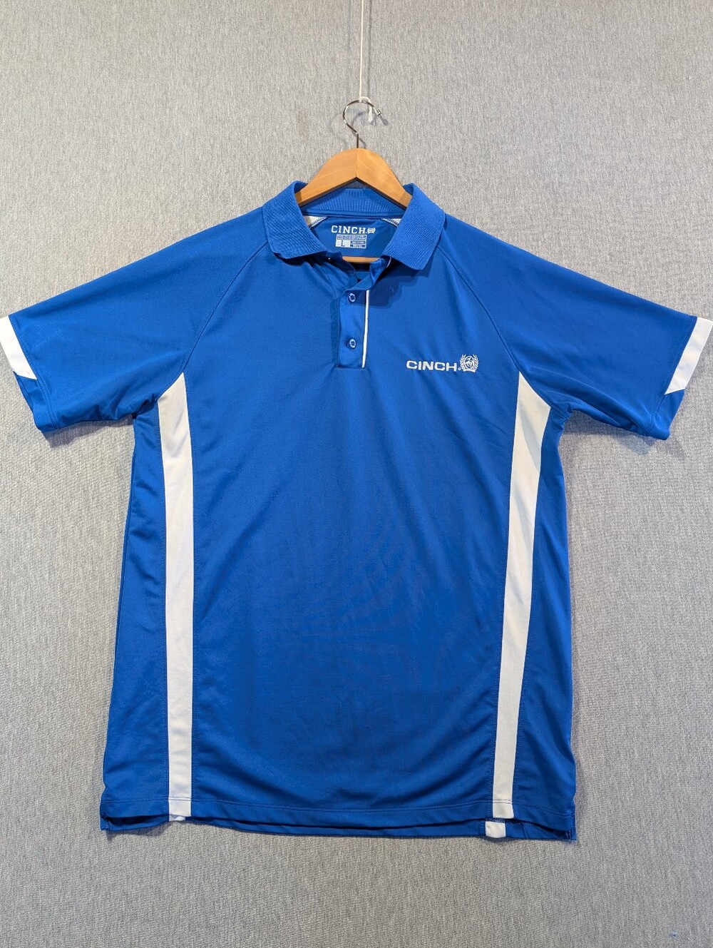 Cinch Polo Golf Shirt Men's Large Blue White Stripes